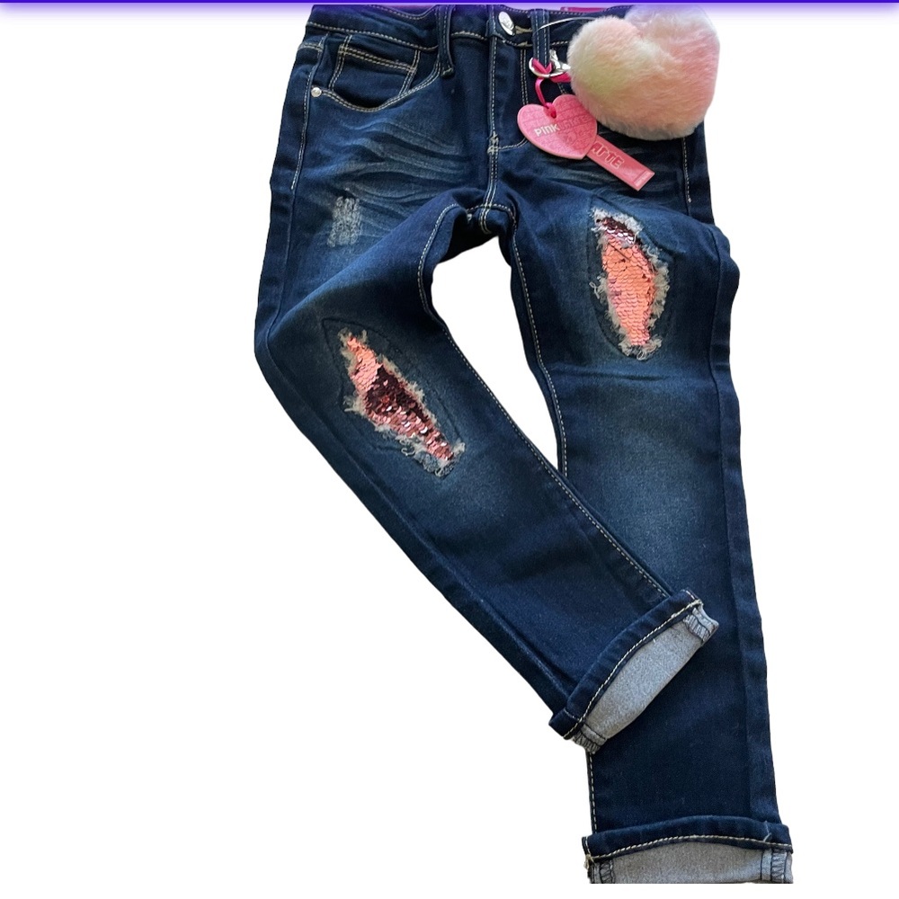 Girls Sequin Patch Blue Jeans